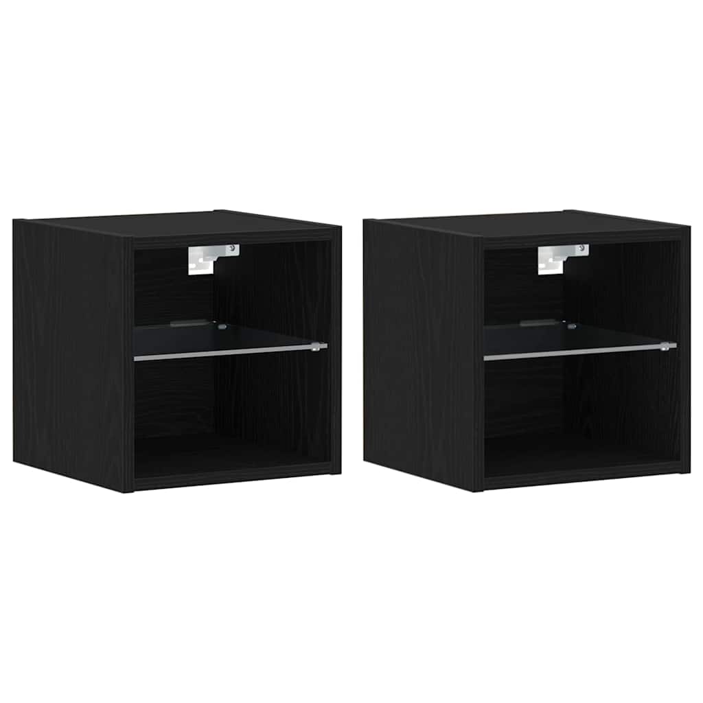 LED Væghylde Bedside Cabinet 2 pcs Sort 30 x 28,5 x 30 cm