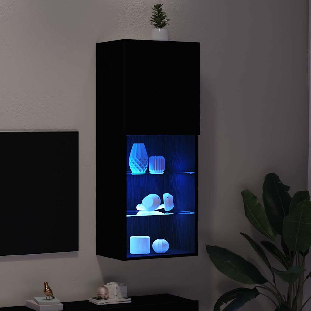 TV-møbelsæt med LED Sort eg 40,5 x 30 x 102 cm Konstrueret træ