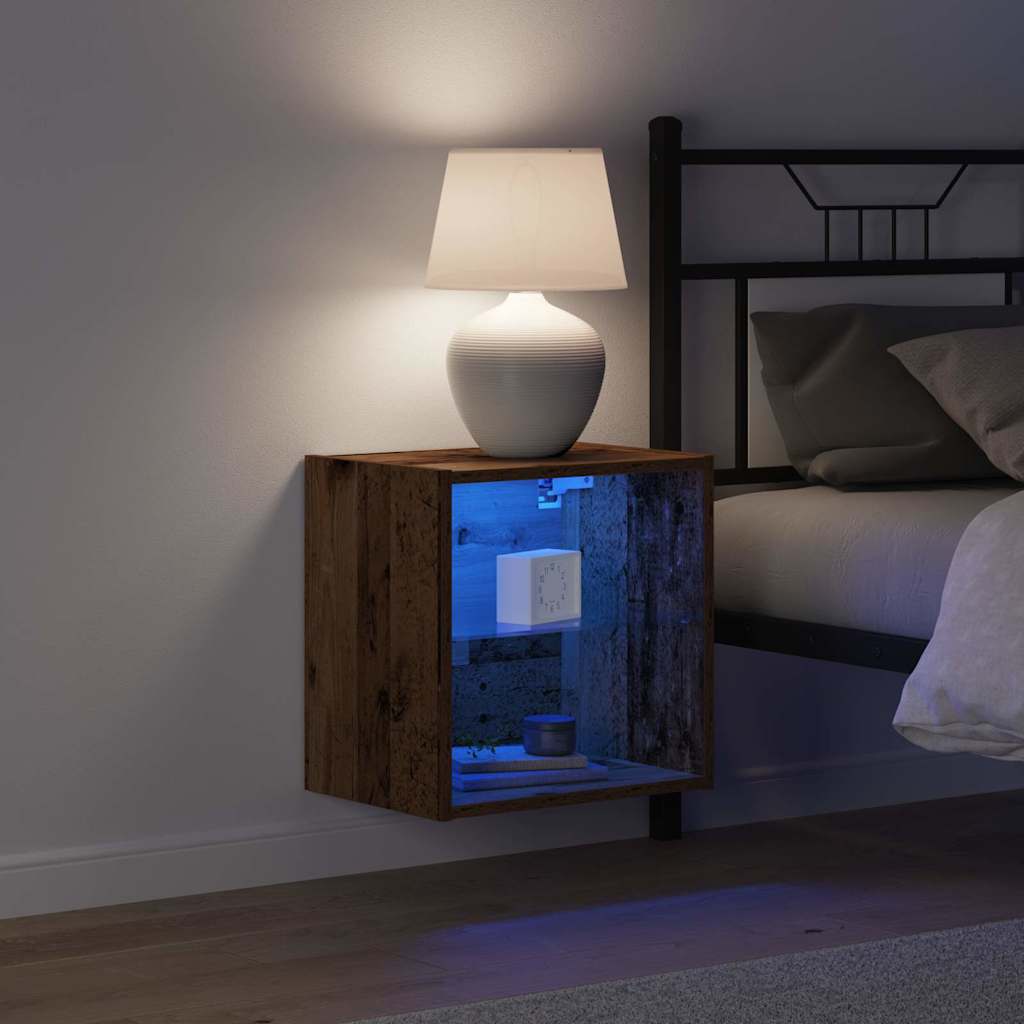 Flydende hylde med LED lys 2 pcs Brun 40 x 28,5 x 40 cm