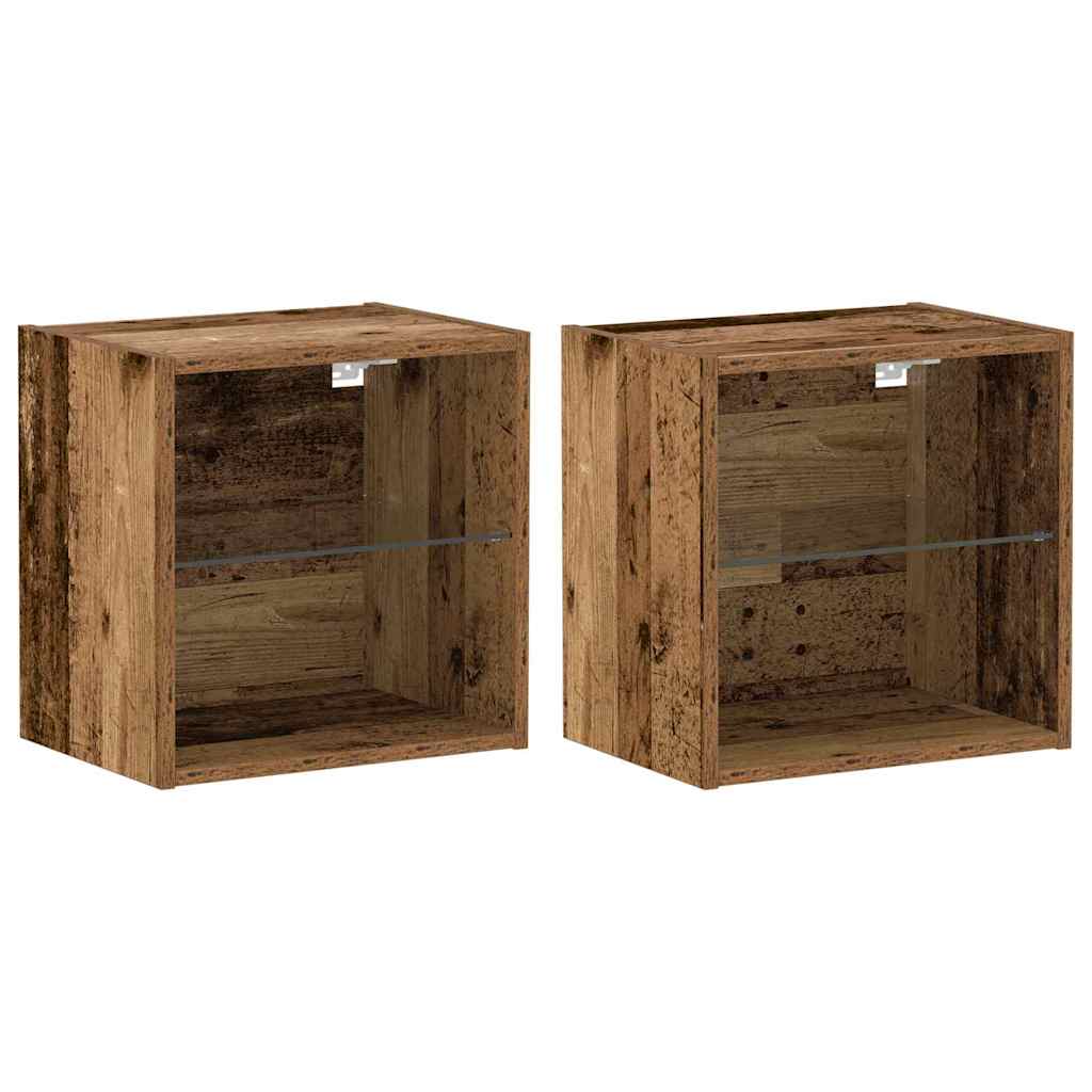 Flydende hylde med LED lys 2 pcs Brun 40 x 28,5 x 40 cm