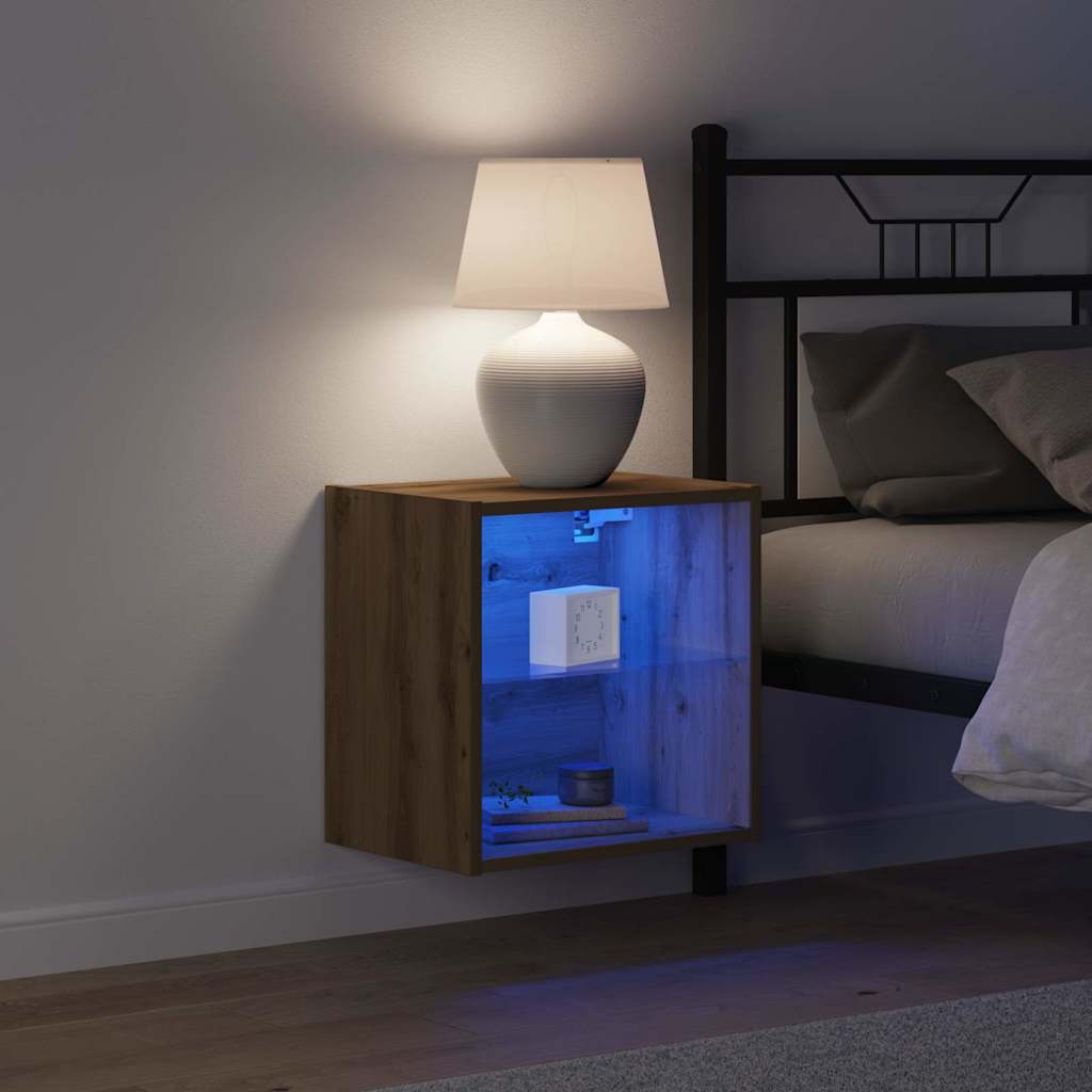Flydende hylde med LED lys med hylde Brun 40 x 28,5 x 40 cm