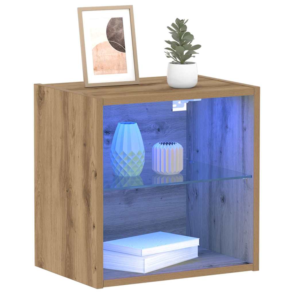 Flydende hylde med LED lys med hylde Brun 40 x 28,5 x 40 cm