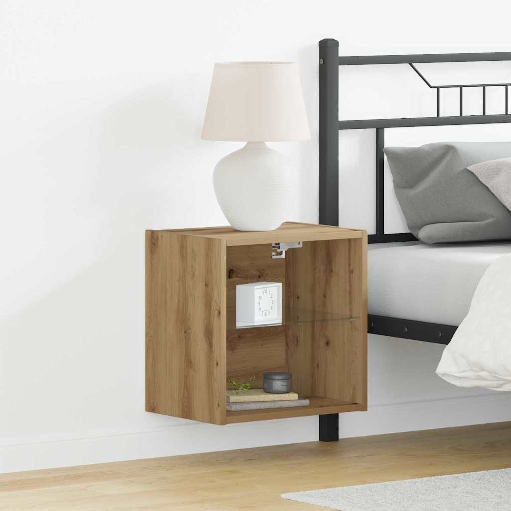 Flydende hylde med LED lys 2 stk. Brun 40 x 28,5 x 40 cm
