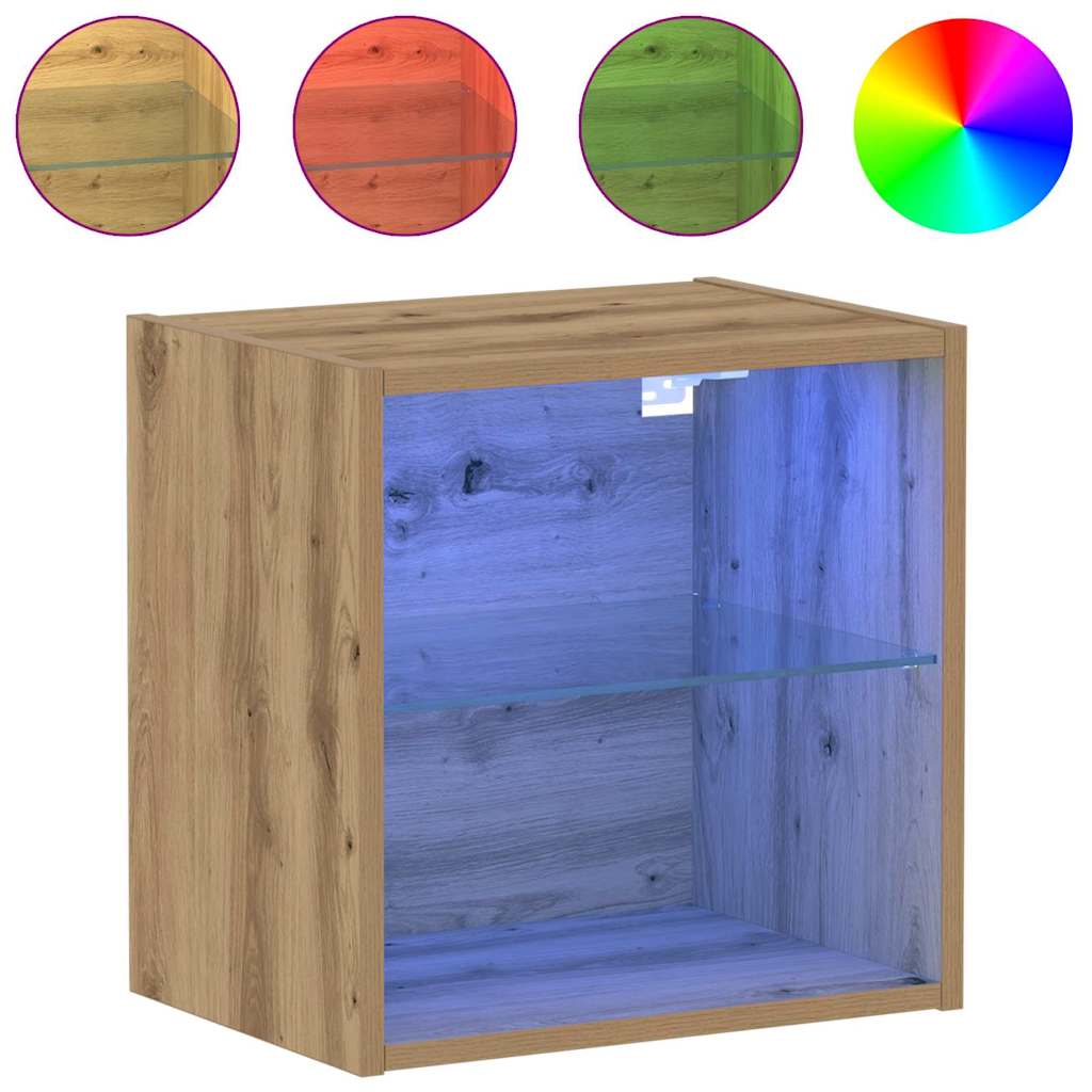 Flydende hylde med LED lys 2 stk. Brun 40 x 28,5 x 40 cm