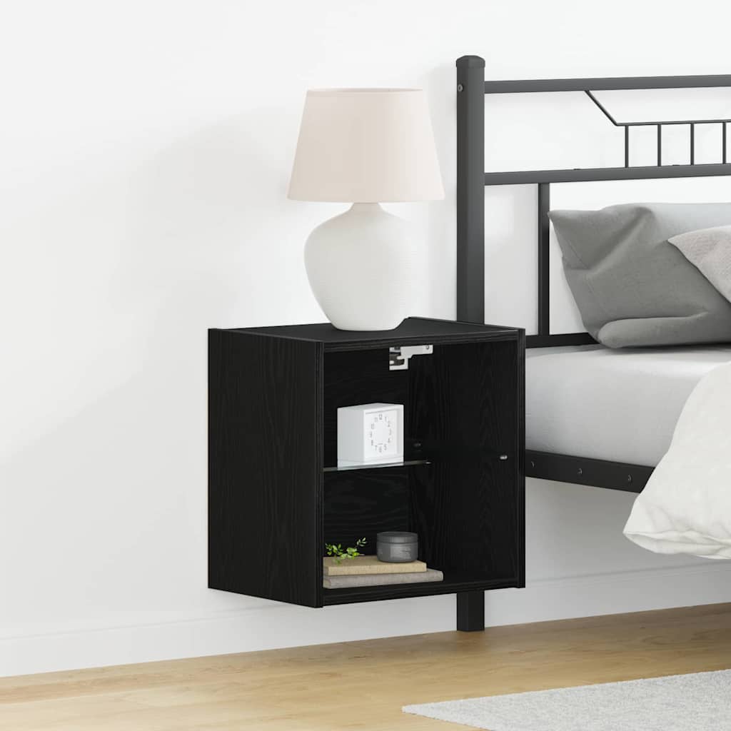 Flydende hylde med LED lys med hylde Sort 40 x 28,5 x 40 cm