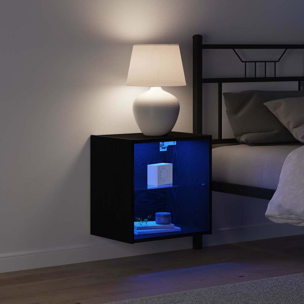 Flydende hylde med LED lys 2 pcs Sort 40 x 28,5 x 40 cm