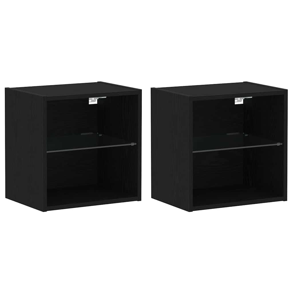 Flydende hylde med LED lys 2 pcs Sort 40 x 28,5 x 40 cm