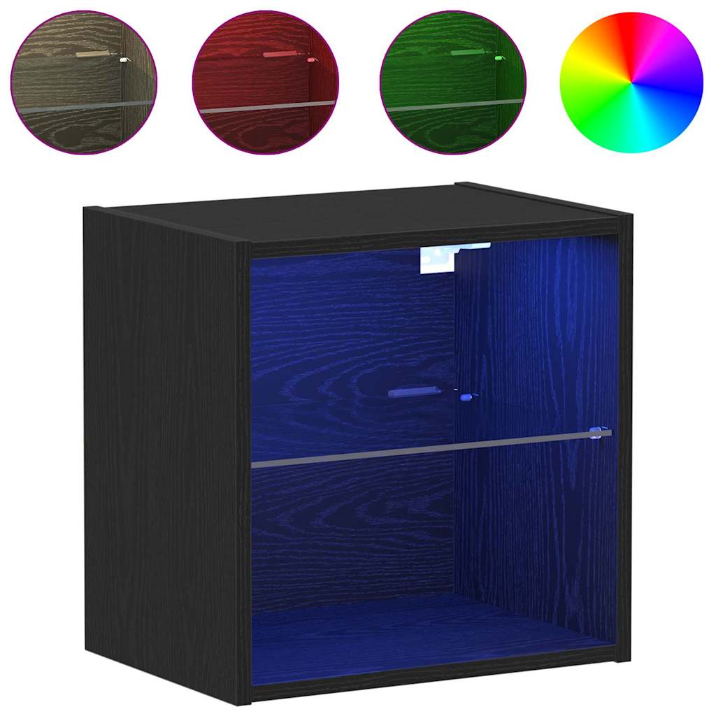 Flydende hylde med LED lys 2 pcs Sort 40 x 28,5 x 40 cm