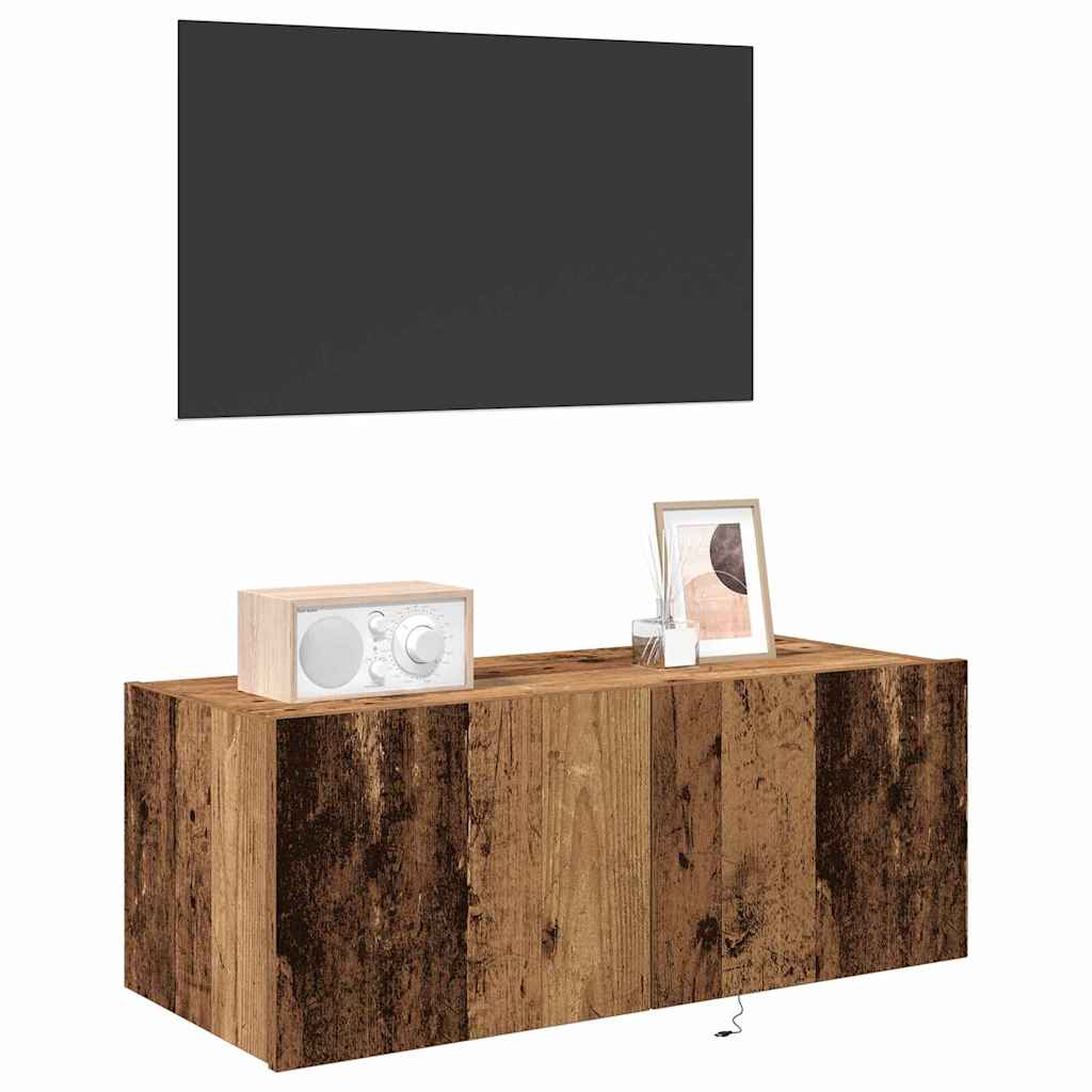 TV vægskab med LED Gammelt træ 80 x 35 x 31 cm Konstrueret træ