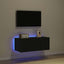 TV vægskab med LED Sort eg 80 x 35 x 31 cm Konstrueret træ