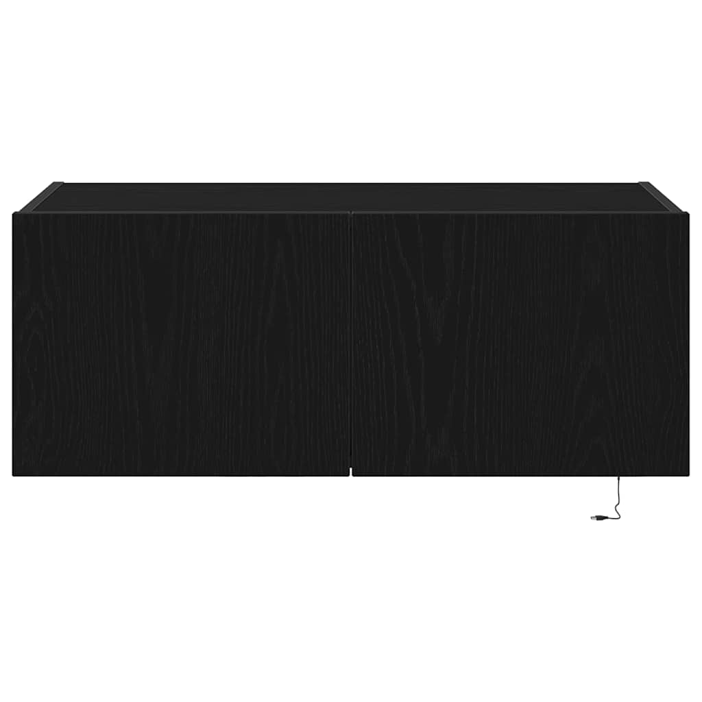 TV vægskab med LED Sort eg 80 x 35 x 31 cm Konstrueret træ