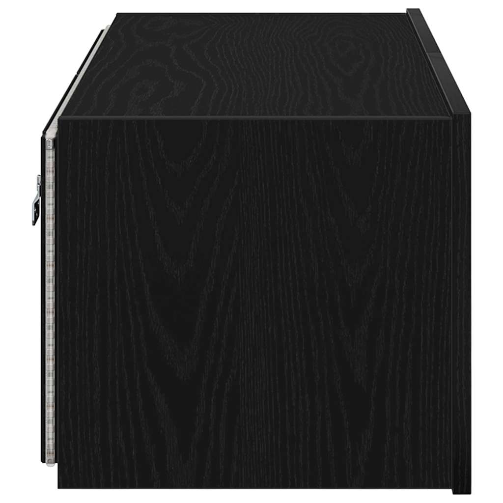 TV vægskab med LED Sort eg 80 x 35 x 31 cm Konstrueret træ