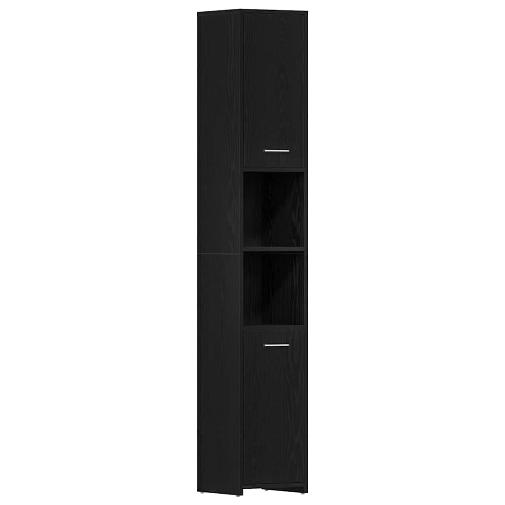 badeværelsesskab 30x30x183,5 cm konstrueret træ sort-eg