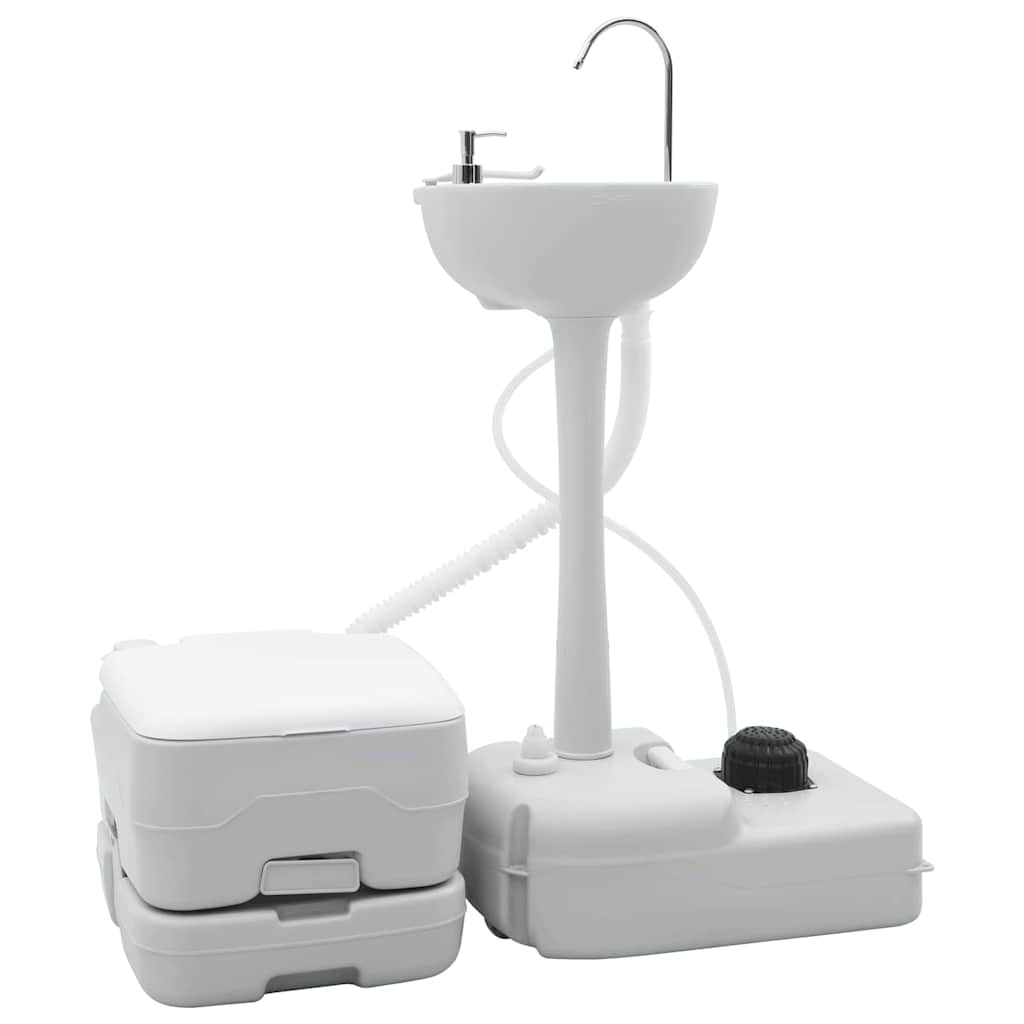 Camping Toilet Sæt 2 pcs Grå og Hvid Høj-densitet Polyethylen