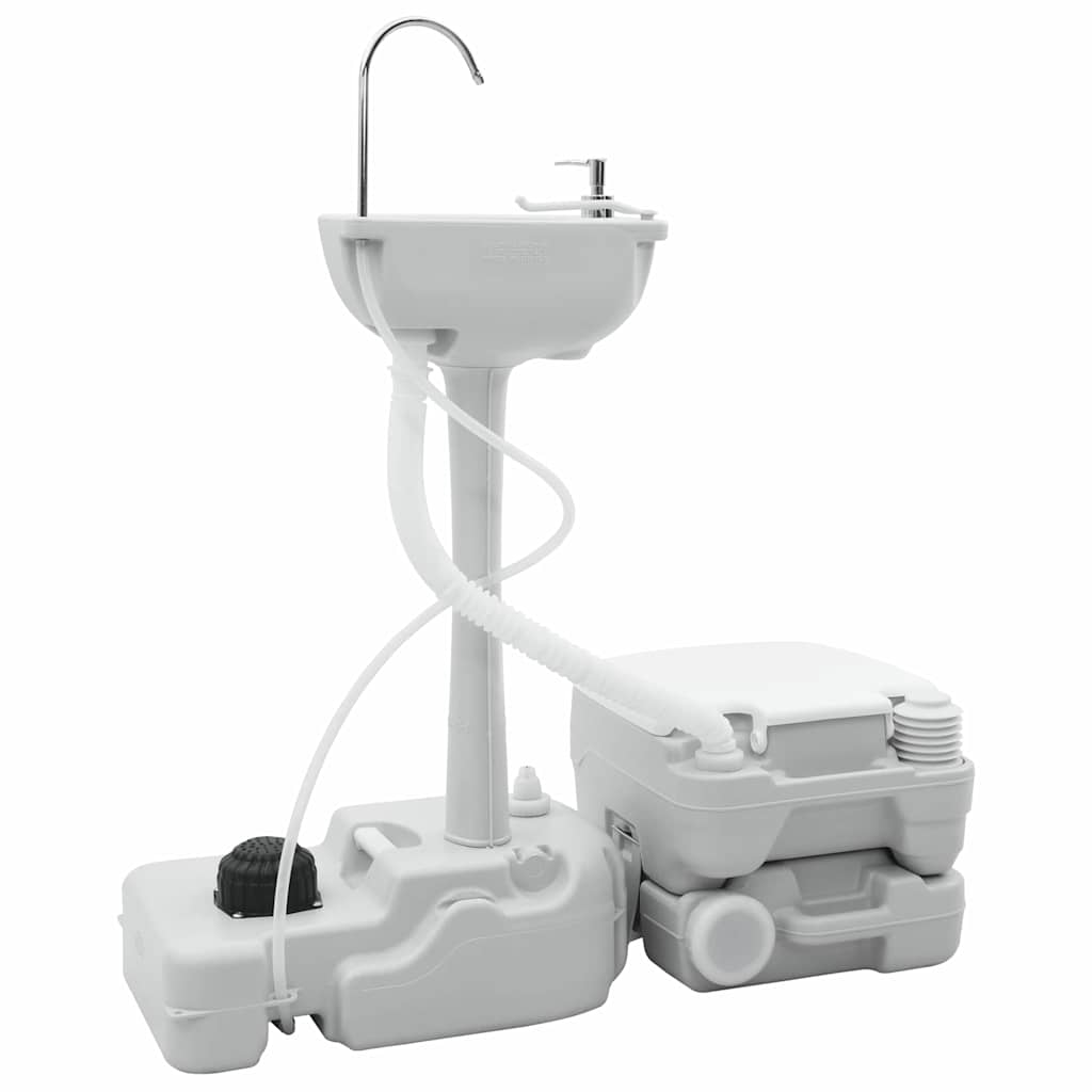 Camping Toilet Sæt 2 pcs Grå og Hvid Høj-densitet Polyethylen
