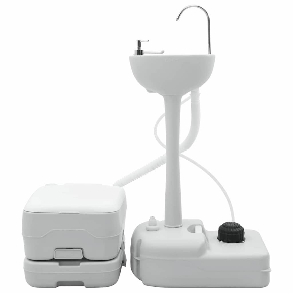 Camping Toilet Sæt 2 pcs Grå og Hvid Høj-densitet Polyethylen