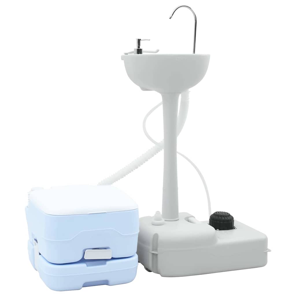 Camping Toilet Sæt 2 pcs Blå og Hvid Høj-densitet Polyethylen