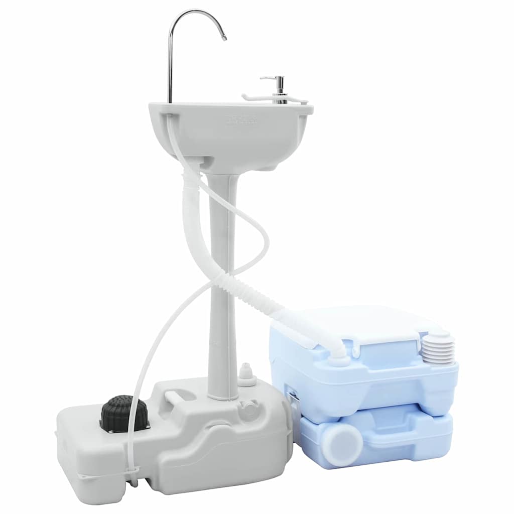 Camping Toilet Sæt 2 pcs Blå og Hvid Høj-densitet Polyethylen