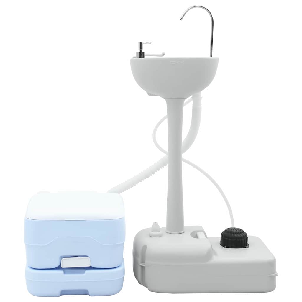 Camping Toilet Sæt 2 pcs Blå og Hvid Høj-densitet Polyethylen