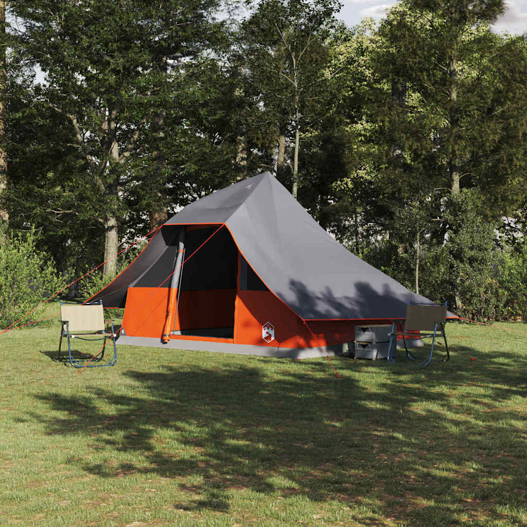 Tipi telt med tag Grå og orange 364 x 281 x 257 cm taft billede