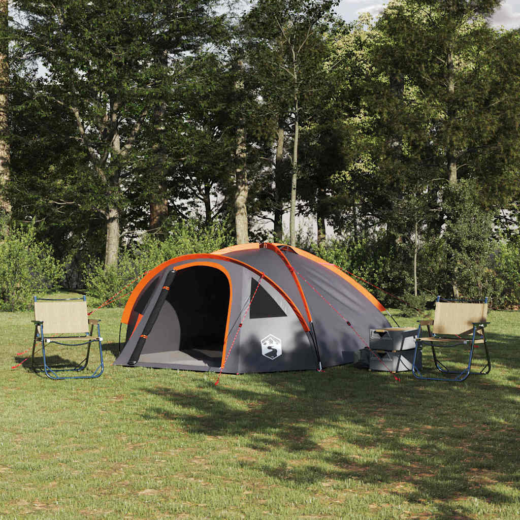 Camping telt med tag Grå og orange 308 x 268 x 130 cm Polyester