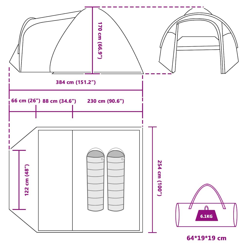 Dome Telt Kuppel med tag med opbevaring Blå 384 x 254 x 170 cm