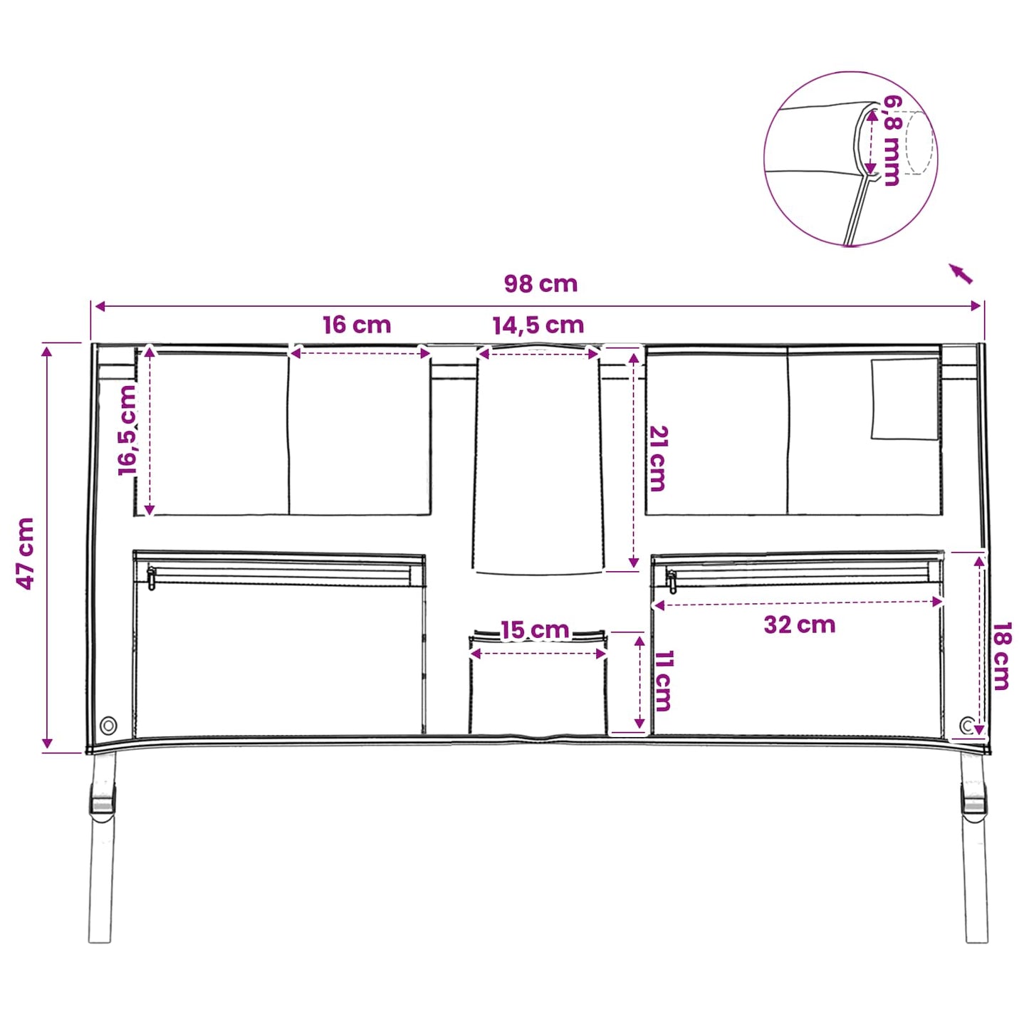 Opbevaringspose med opbevaring Sort og Blå 98 x 47 cm oxford