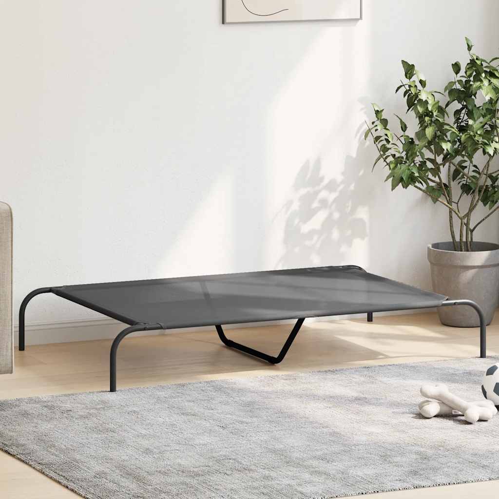 forhøjet hundeseng 130x80x20 cm textilene og stål grå