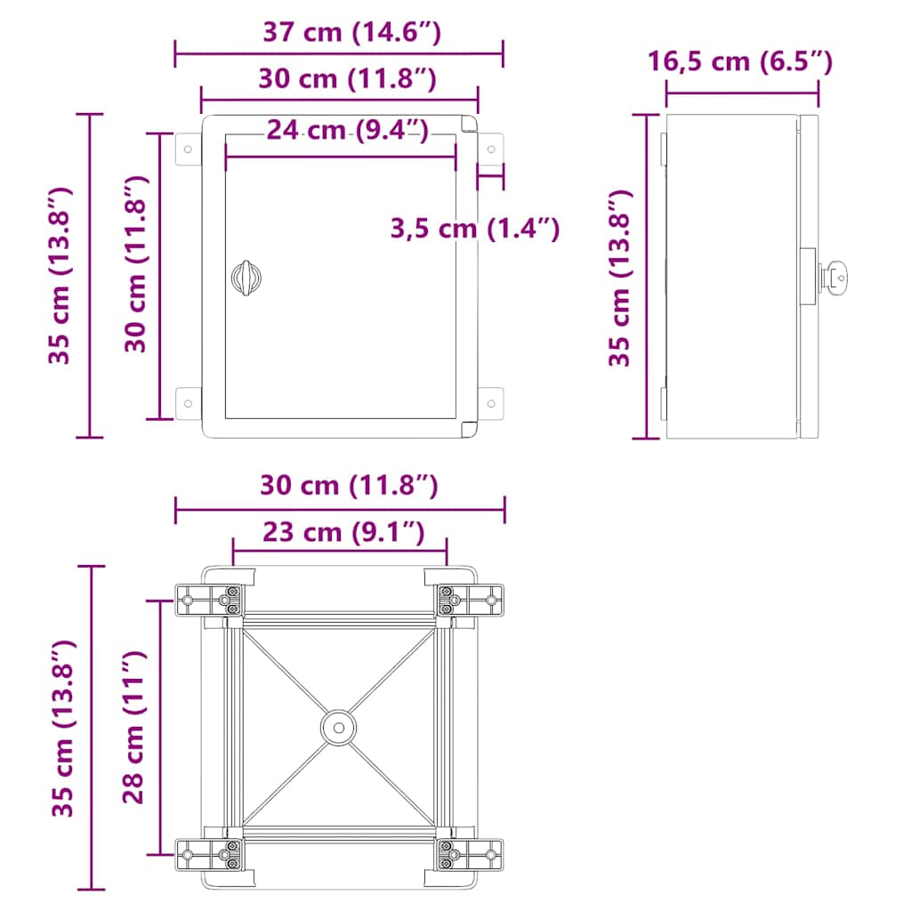 Kontrolskab Grå 37 x 16,5 x 35 cm ABS Plastik