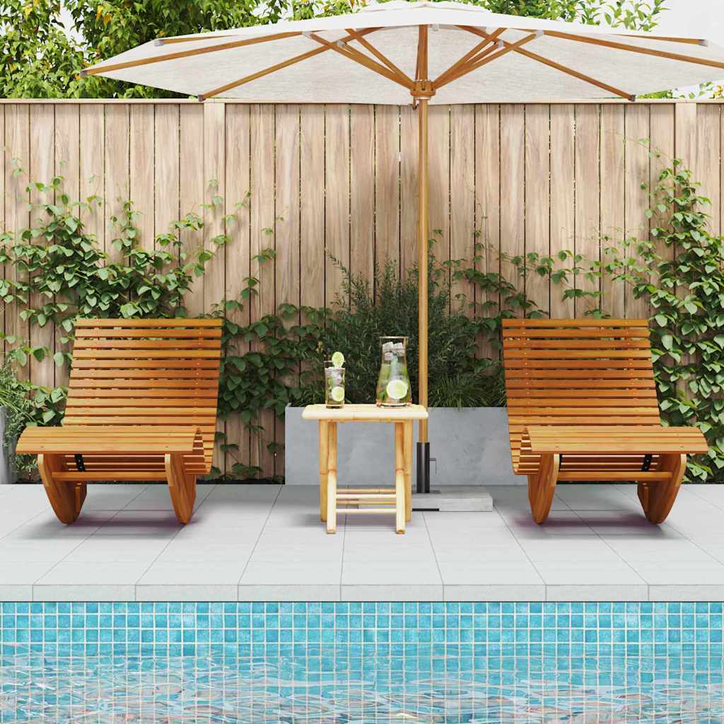 Lounger 2-person 2 pcs Brun 154 x 60 x 74 cm Massivt Akacietræ