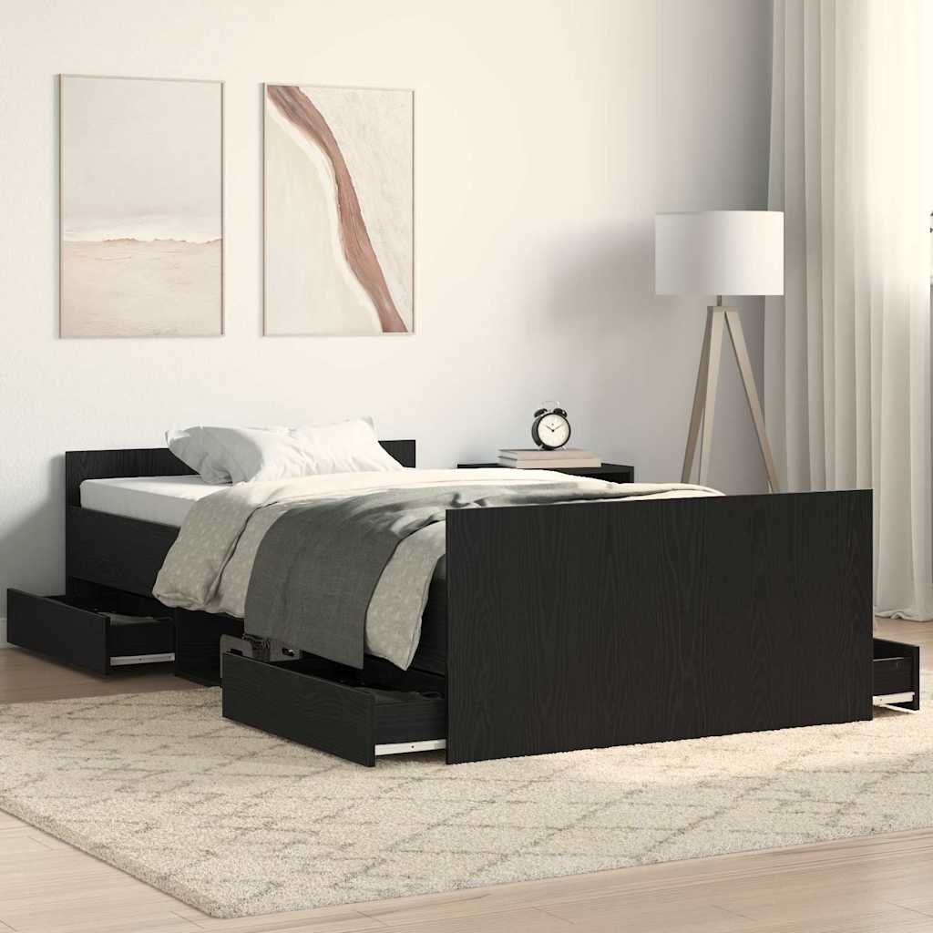 Sengestel med skuffe Sort eg 203 x 93 x 50 cm Konstrueret træ