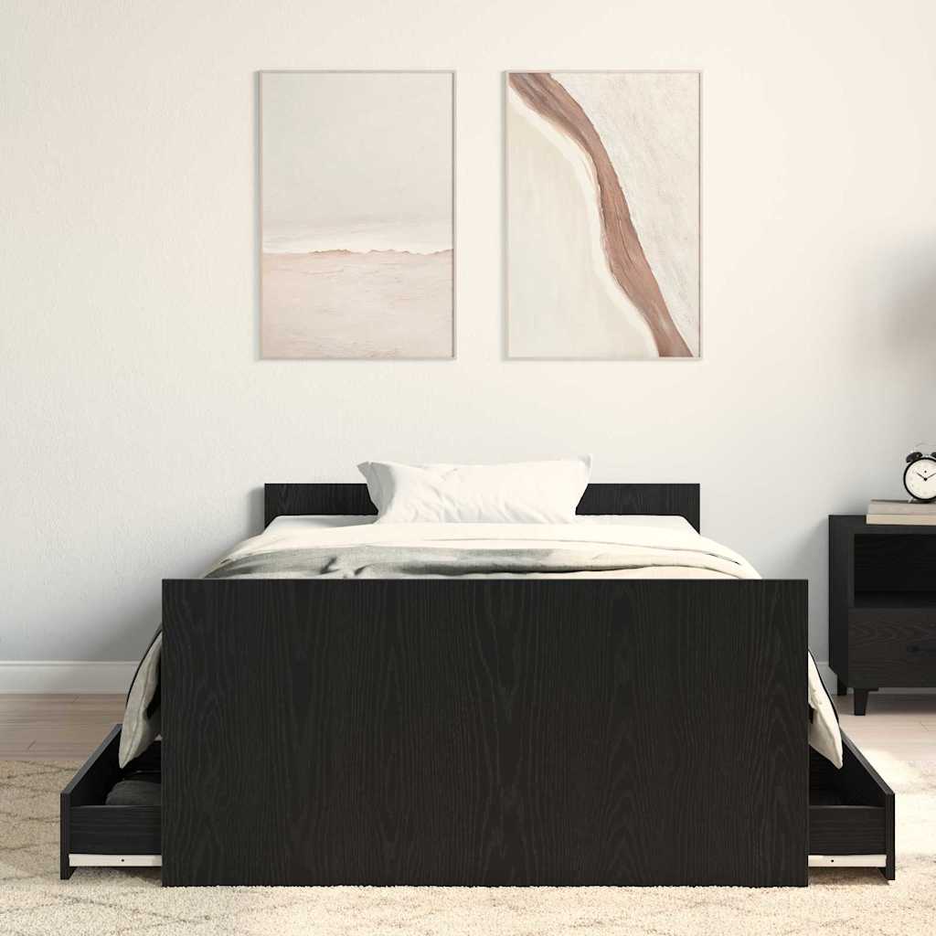 Sengestel med skuffe Sort eg 203 x 93 x 50 cm Konstrueret træ
