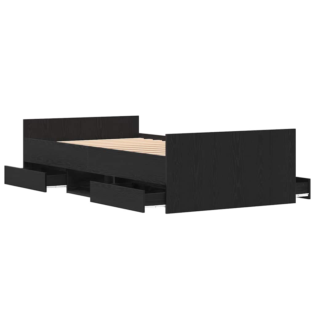 Sengestel med skuffe Sort eg 203 x 93 x 50 cm Konstrueret træ