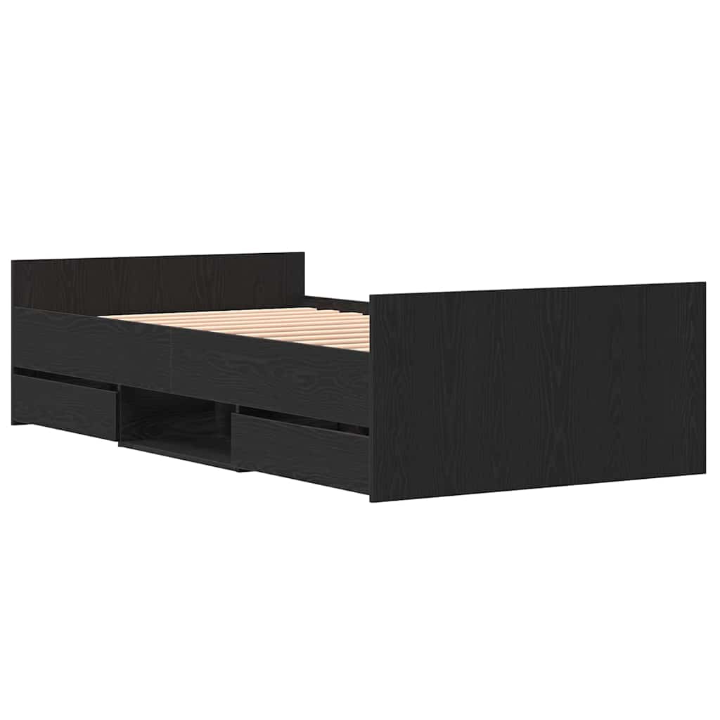 Sengestel med skuffe Sort eg 203 x 93 x 50 cm Konstrueret træ