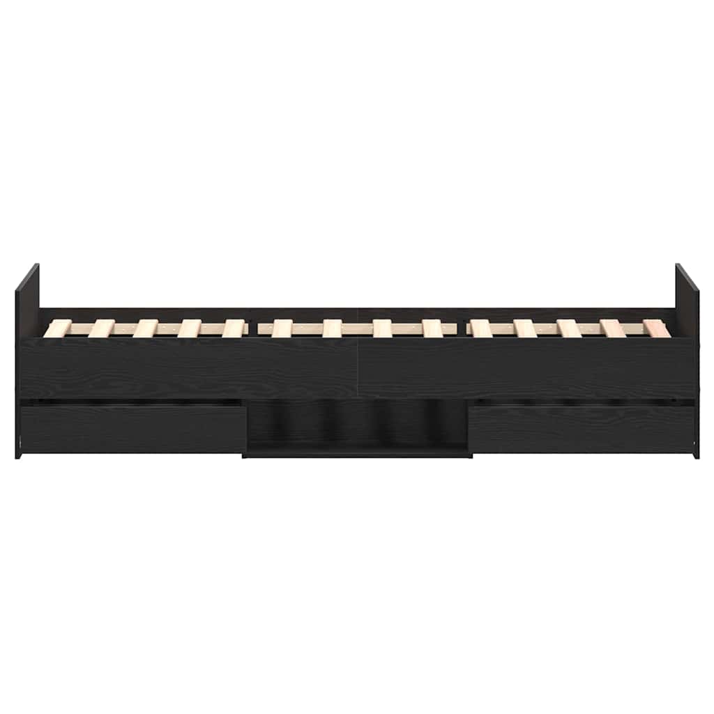 Sengestel med skuffe Sort eg 203 x 93 x 50 cm Konstrueret træ