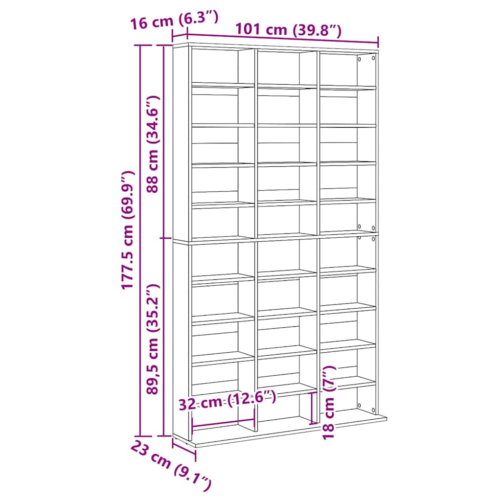 CD Skab med hylde Sort eg 101 x 23 x 177,5 cm Konstrueret træ