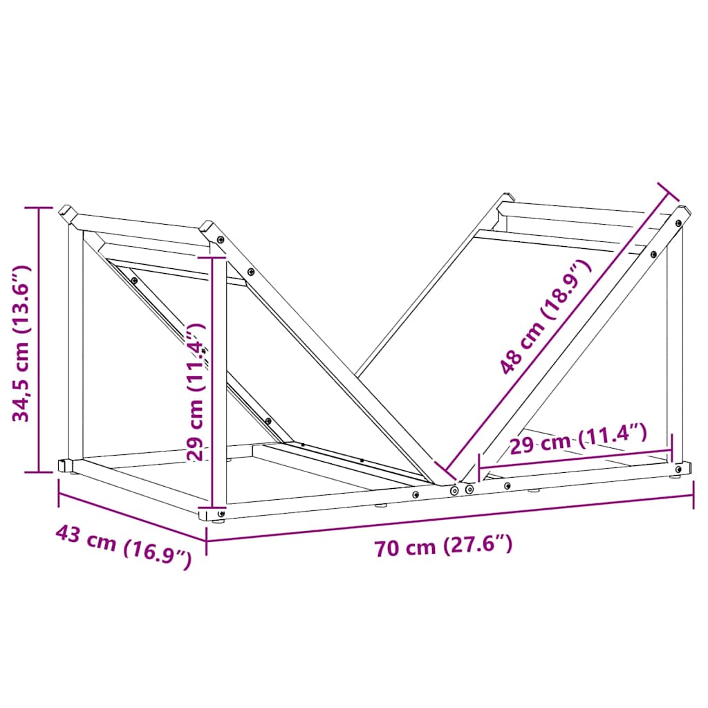 brændestativ 70x43x34,5 cm koldvalset stål sort