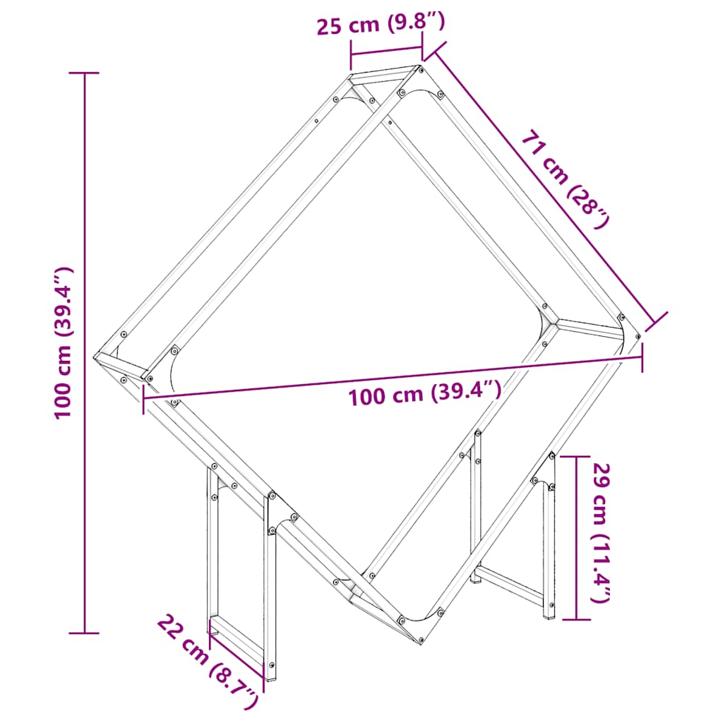 brændestativ 100x25x100 cm koldvalset stål antracitgrå