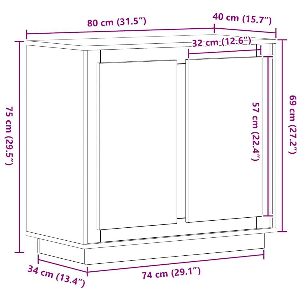 Sideboard Sort eg 80 x 40 x 75 cm Konstrueret træ