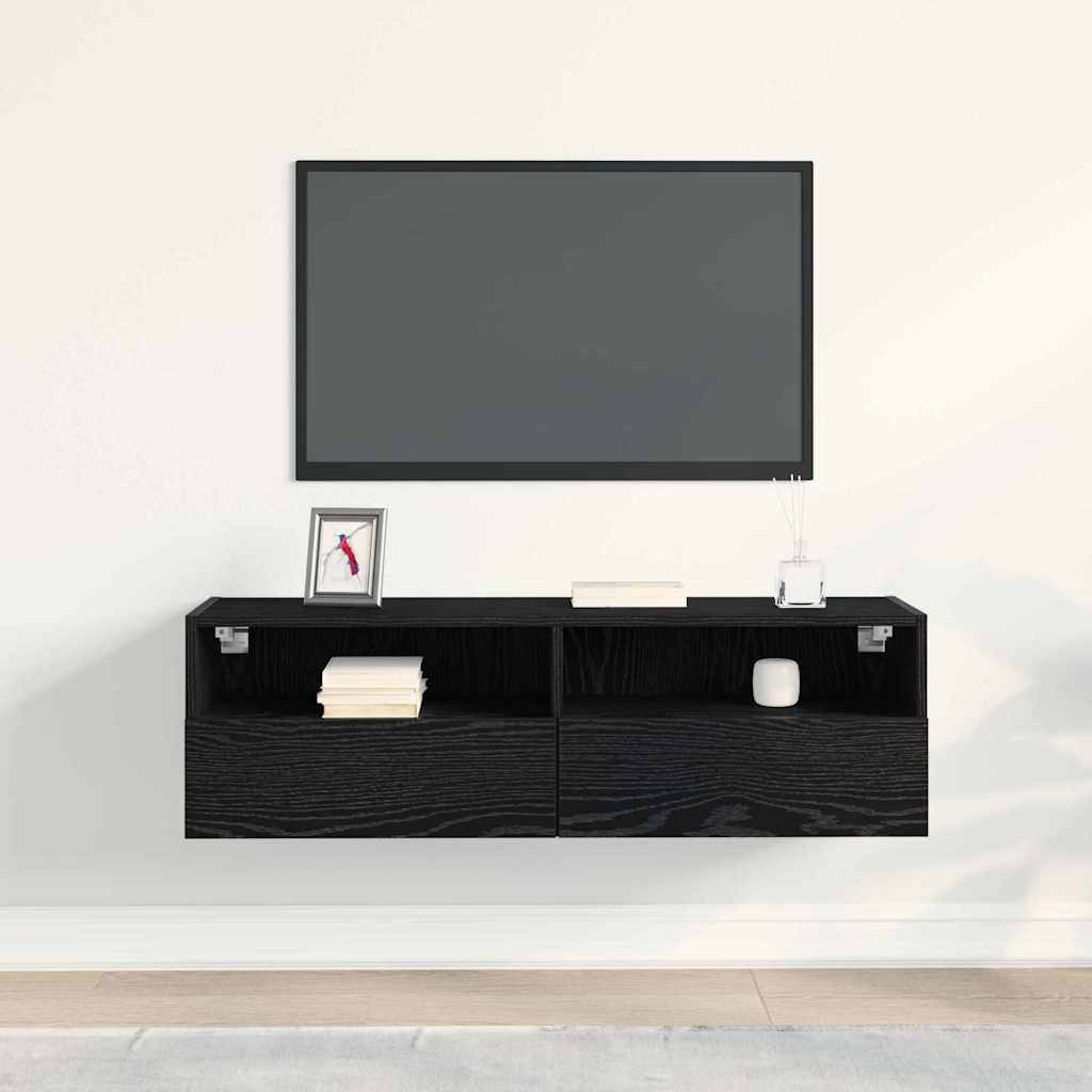 TV vægskab Vægmonteret Sort eg 100 x 30 x 30 cm Konstrueret træ