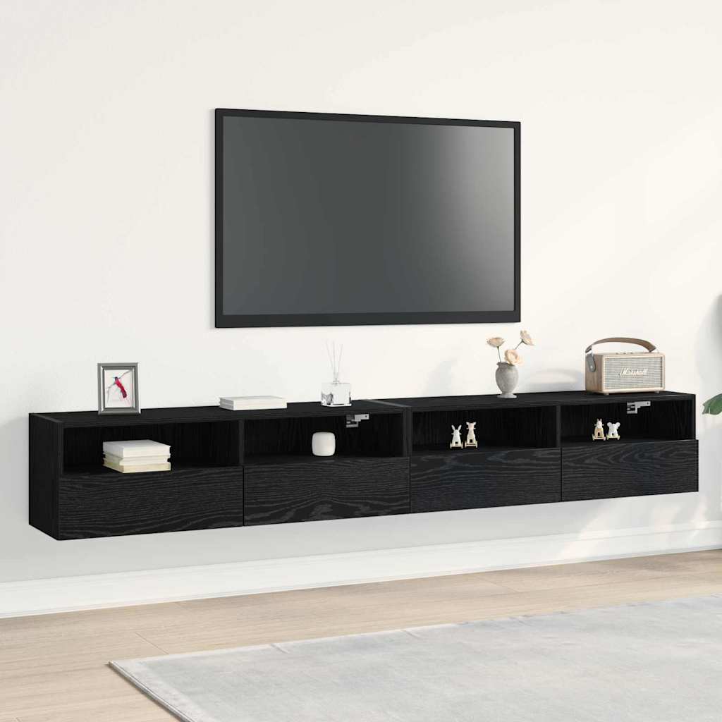 TV vægskab 2 pcs Sort eg 100 x 30 x 30 cm Konstrueret træ
