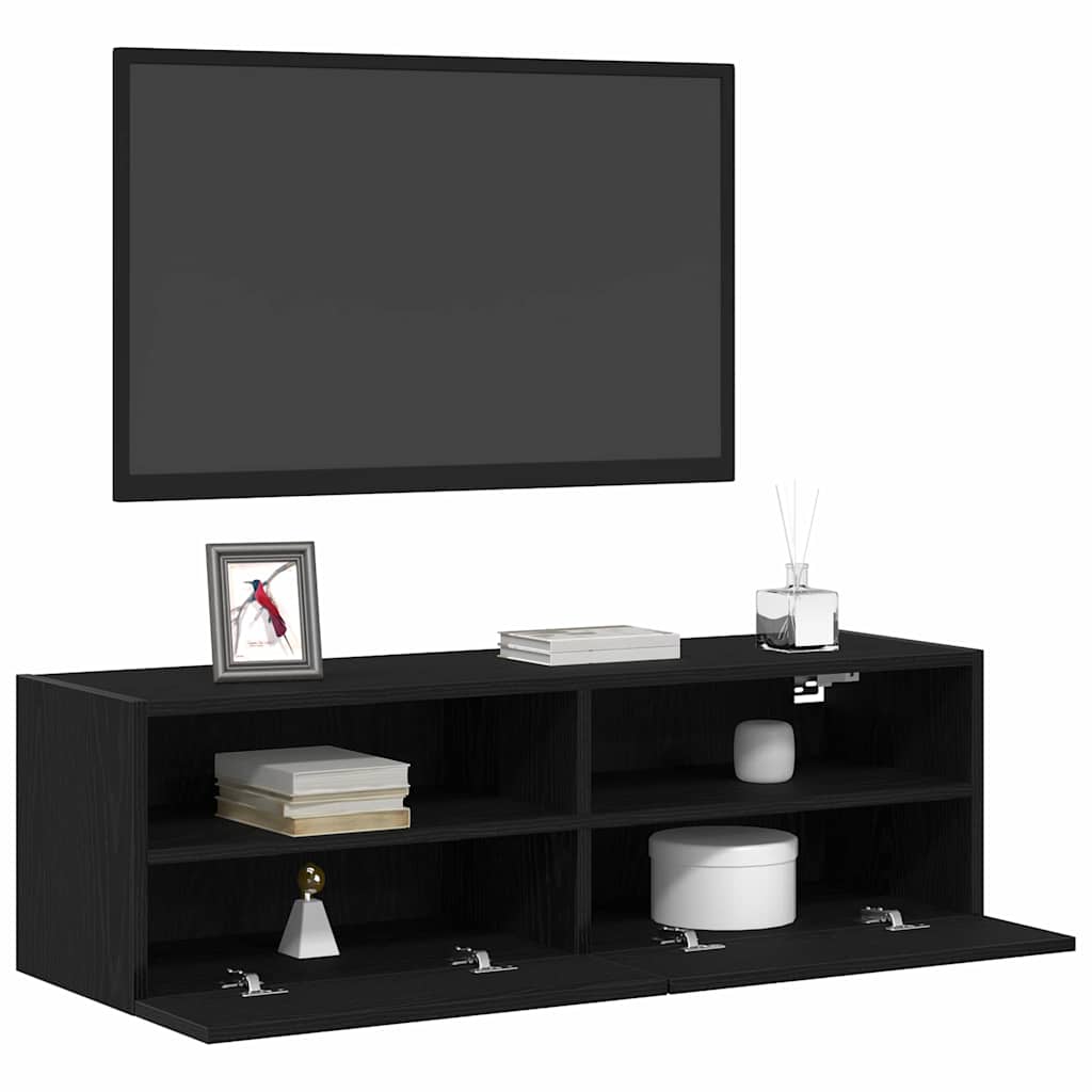 TV vægskab 2 pcs Sort eg 100 x 30 x 30 cm Konstrueret træ