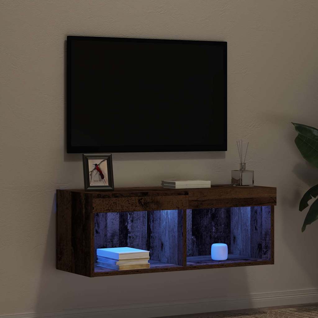 TV-møbelsæt med LED Gammelt træ 80 x 30 x 30 cm Konstrueret træ