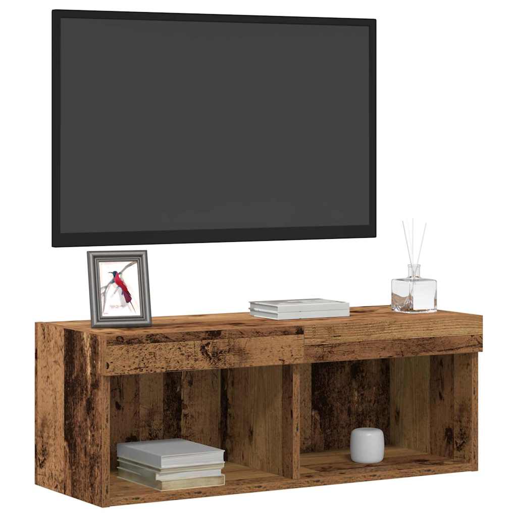 TV-møbelsæt med LED Gammelt træ 80 x 30 x 30 cm Konstrueret træ