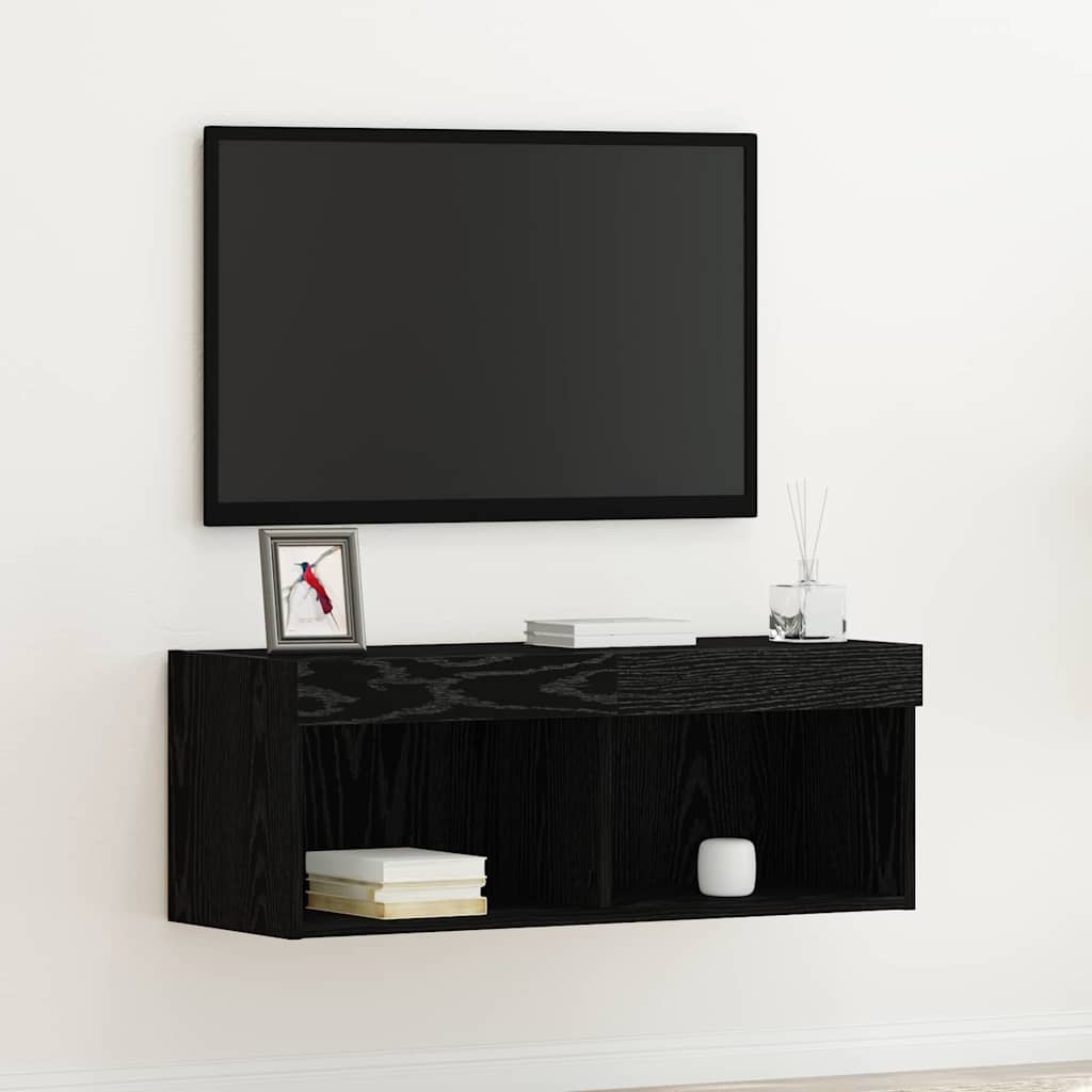 TV-møbelsæt med LED Sort eg 80 x 30 x 30 cm Konstrueret træ