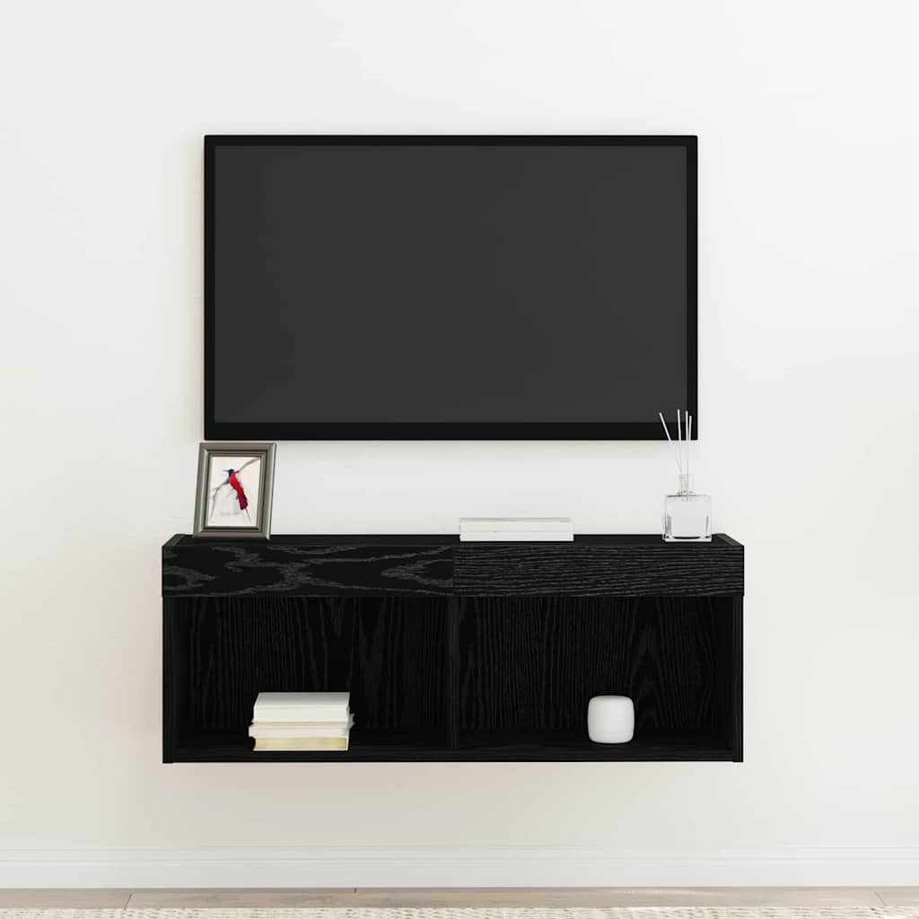 TV-møbelsæt med LED Sort eg 80 x 30 x 30 cm Konstrueret træ