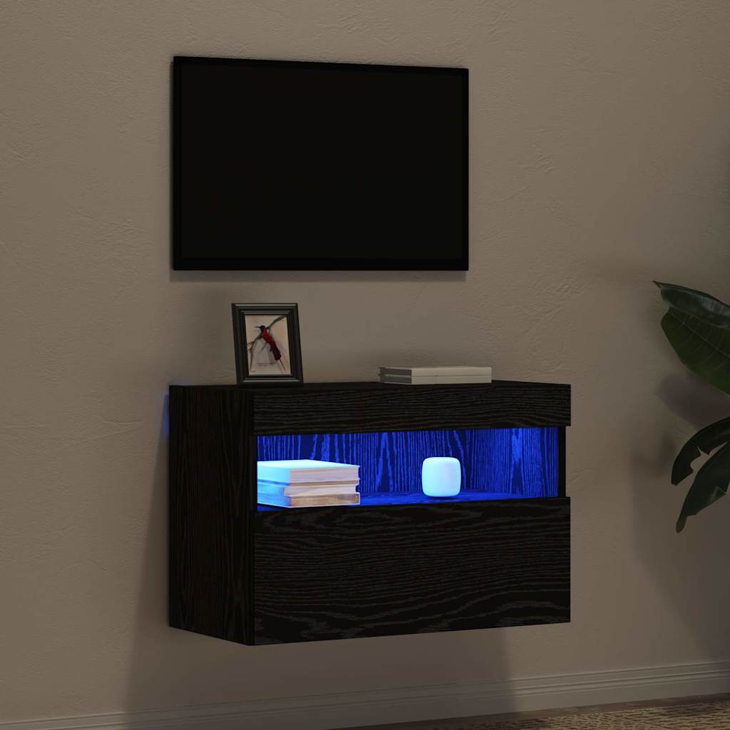 TV vægskab med LED Sort eg 60 x 30 x 40 cm Konstrueret træ