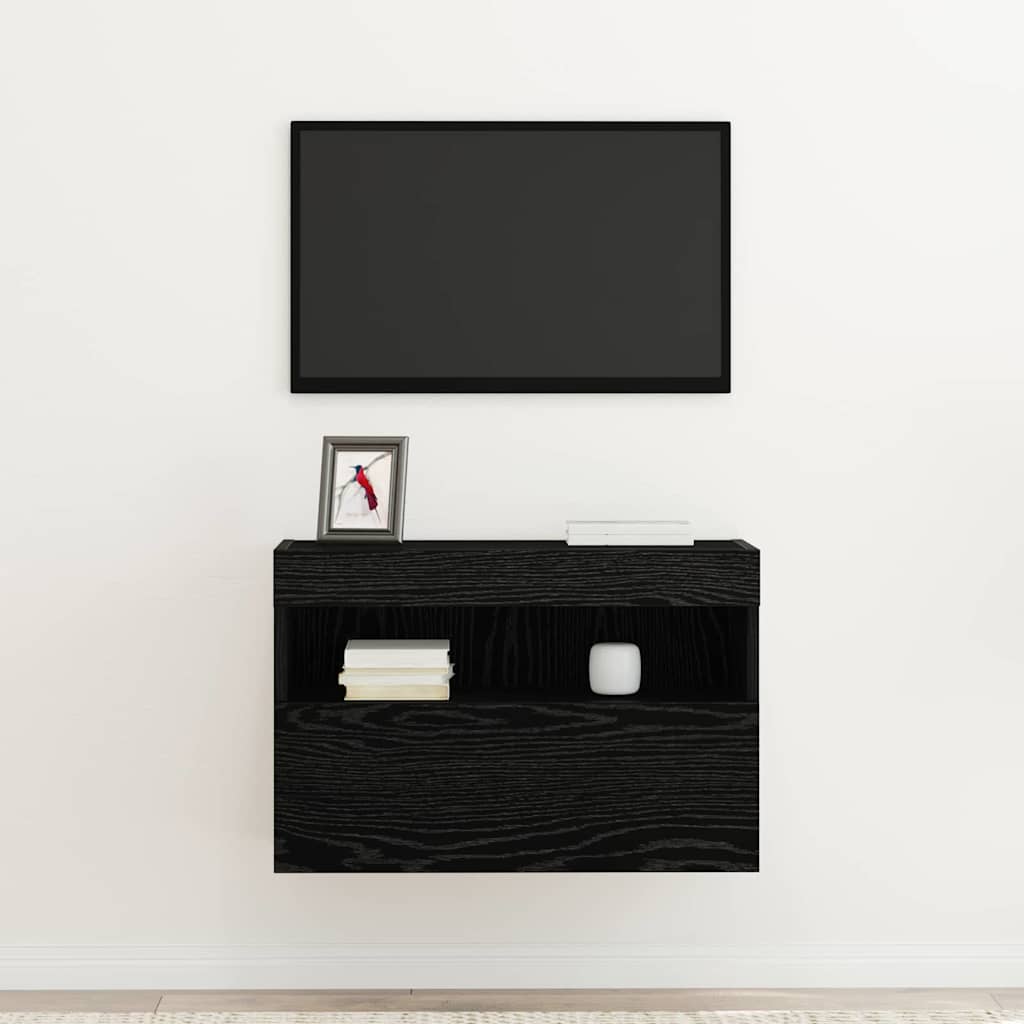 TV vægskab med LED Sort eg 60 x 30 x 40 cm Konstrueret træ