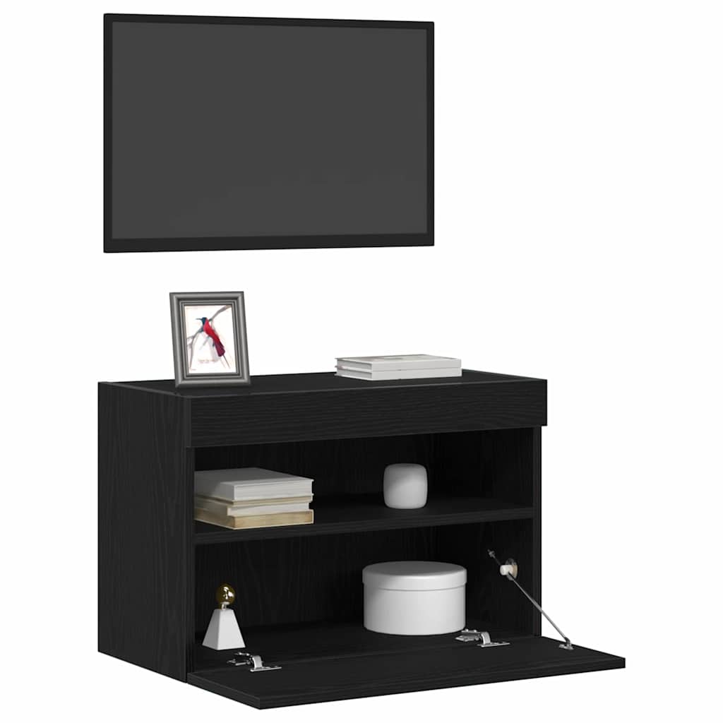TV vægskab med LED Sort eg 60 x 30 x 40 cm Konstrueret træ