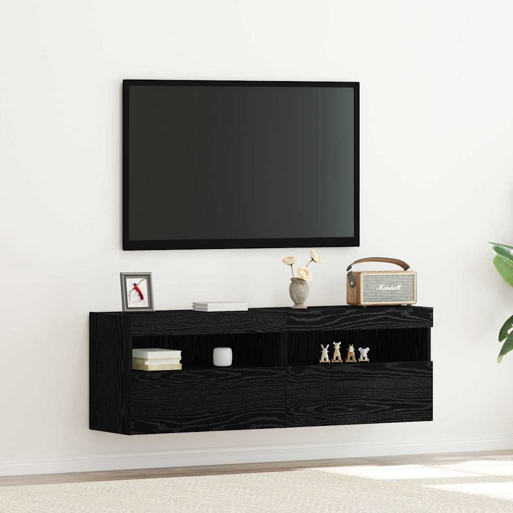 TV vægskab 2 pcs Sort eg 60 x 30 x 40 cm Konstrueret træ